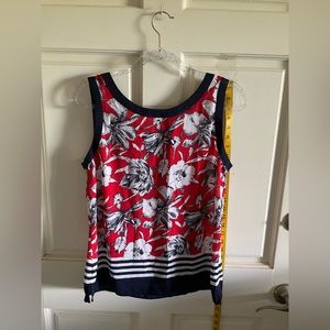 Red white and blue floral sleeveless blouse
